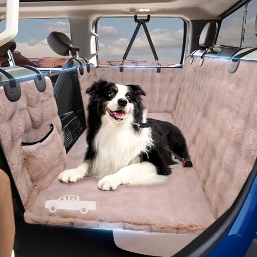 Btefd Truck Back Seat Extender for Dogs - Hard Bottom Plush Furry Fuzzy Car Seat Cover for Dogs, Backseat Soft Dog Hammock for Crew Cab Truck - color: Desert Gold, size: XL - for Full Size Crew Cab Truck / Full Size SUV