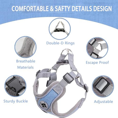 Medium Dog Harness and Leash Set,No Pull Adjustable Step in Soft Mesh Vest Harness,Easy Walk Reflective Pet Harness with Padded Handle for Walking Training Small Medium Large Dogs and Cats (Blue, M) - color: Blue, size: M