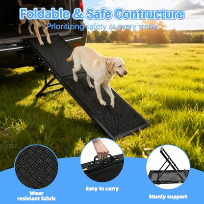 Dog Ramp for Car,49.4"x 16.1" Dog Stairs for Large Dogs with Anti-Slip Surface,Large Folding Pet Stairs for SUV,Truck with Adjustable Height,Outdoor Portable Wide Dog Steps up to 99LBS - size: Large - 49.4"L x 16.1"W