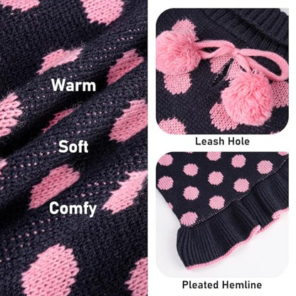 KYEESE Dog Sweaters with Leash Hole Small for Girl Dog Sweater Dress Polka Dot Knit Warm Dogs Clothes with Pom Pom Ball, XS - color: 05# Navyblue, size: X-Small (2-3lbs)