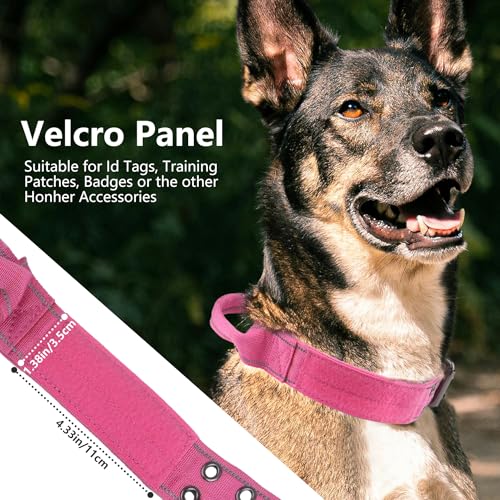 Tactical Dog Collar with Control Handle, Military Adjustable Pet Collar Reflective Heavy Metal Buckle Dog Collar, Soft Nylon Training Collar for Medium Large Dogs (Rose Red, Large) - color: Rose Red, size: Large