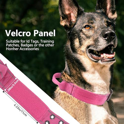 Tactical Dog Collar with Control Handle, Military Adjustable Pet Collar Reflective Heavy Metal Buckle Dog Collar, Soft Nylon Training Collar for Medium Large Dogs (Rose Red, Large) - color: Rose Red, size: Large