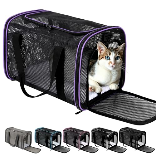 Cat Carrier, Soft-Sided Pet Carrier Bag, Breathable Mesh, Black (Purple, 17 * 11 * 11) - color: purple, size: 17.0"L x 11.0"W x 11.0"H
