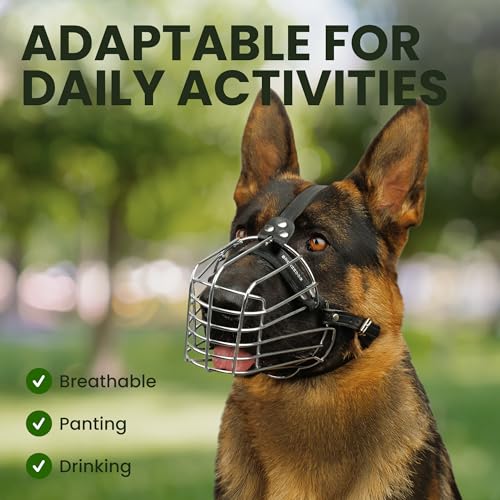 BRONZEDOG Wire Dog Muzzle German Shepherd for Medium Large Dogs Adjustable Durable Metal Basket for Biting Chewing Barking (L) - size: L