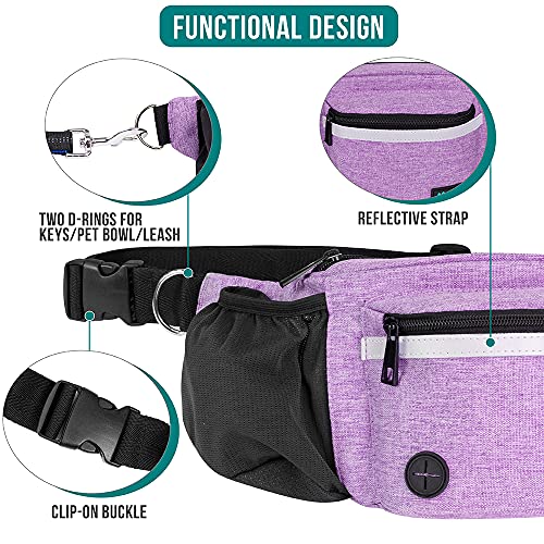 PetAmi Dog Fanny Pack, Treat Pouch for Dog Walking, Training, Built in Poop Bag Dispenser, Water Bottle Holder, Collapsible Bowl, Pet Treat Waist Belt for Hiking, Running, Kibbles (Purple) - color: Purple