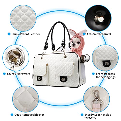 Soft-Sided Pet Travel Carrier Airline Approved for Pet Small Dog and Cat Collapsible, White Shiny Patent Leather - color: White