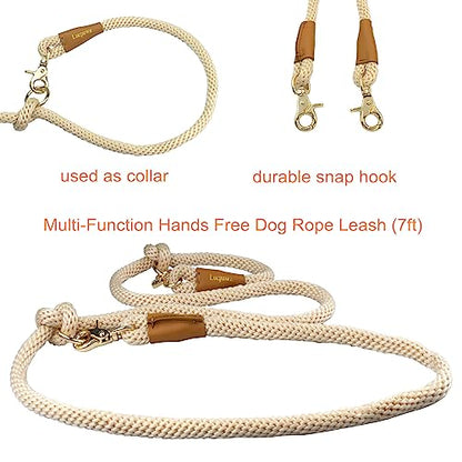 7FT Hands Free Dog Leash, Waist Dog Leash for Walking Running - color: Beige