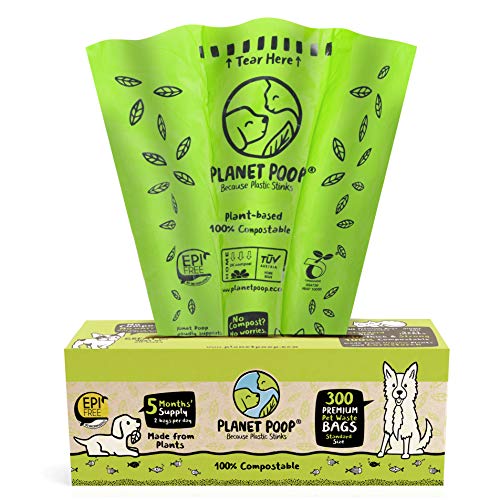 PLANET POOP Home Compostable Dog Poop Bags, Large Single Roll 300 Grab & Go, for Dogs Un-Scented Dog Waste Bags, Thick Leakproof Doggy Cat Bag, Plant-Based Pet Supplies - size: 300 Count (Pack of 1)