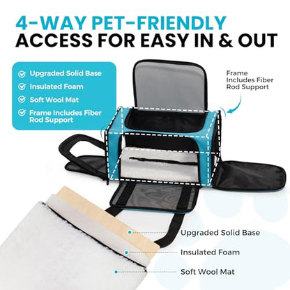Soft-Sided Cat Carrier Expandable Pet Carrier Airline Approved Mesh Travel Carrier Up to 15lbs for Cats Small Dogs Collapsible Escape-Proof with Shoulder Strap Washable (18x11x11 Blue) - color: Blue, size: 11.0"L x 11.0"W x 18.0"H
