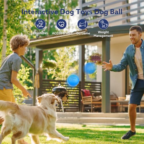 AIPERRO Interactive Dog Toys Ball, Smart Action Activated Rechargeable Pet Toy, TPU Material, IPX7 Waterproof Rating, Automatic Rotating/Bouncing/Moving, Suitable for Small/Medium Dogs-Blue - color: Blue