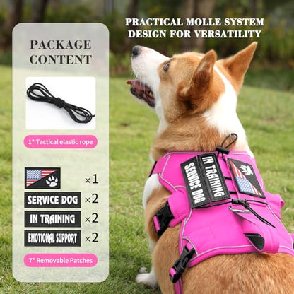 VOOPET Escape Proof Dog Harness, Soft Padded Full Body Pet Harness, Reflective No Pull Dog Harness with Handle and 2 Leash Clips for Large Dogs Walking Hiking Training (Rose Pink,XL)