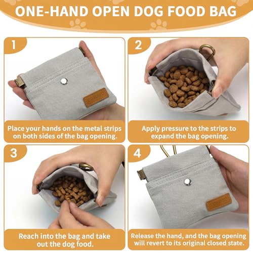 Dog Treat Pouch, Hand Free Dog Training Treat Bag with Carabiner & Magnetic Buckle, Auto Closing Dog Walking Bag for Puppy Travel or Outdoor Use, Pet Feed Snack Reward Pocket, Grey - color: Grey