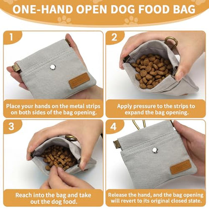 Dog Treat Pouch, Hand Free Dog Training Treat Bag with Carabiner & Magnetic Buckle, Auto Closing Dog Walking Bag for Puppy Travel or Outdoor Use, Pet Feed Snack Reward Pocket, Grey - color: Grey