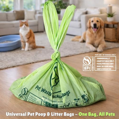100% Compostable Pet Waste Disposal Bag (140 ct.) Plant-Based Cat Litter Poop Waste Pick-Up Bags with Handles Dog poop Bags Disposable Compost Food Scrap Liners (140 ct.)