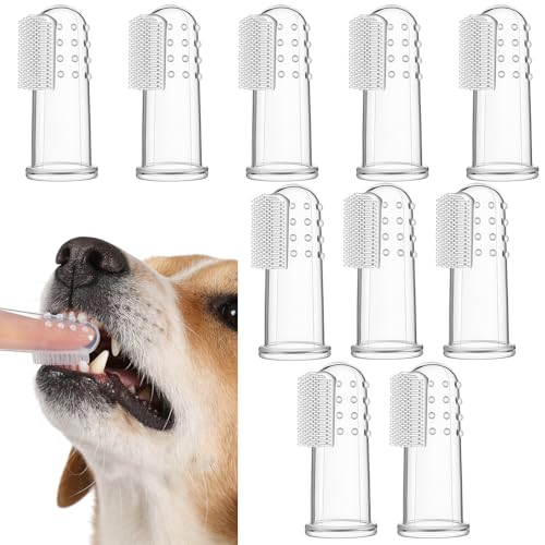 10 Pcs Dog Finger Toothbrush Small Breed Finger Toothbrush with Silicone Bristles and 16 Round Particles for Dogs Cats Dental Care Puppy Tooth Brushing Kit Fits Most Fingers