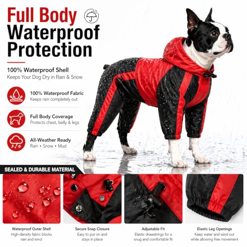 Lovelonglong Dog Hooded Raincoat, Large Dog Rain Jacket Poncho Waterproof Clothes with Hood Breathable 4 Feet Four Legs Rain Coats for Small Medium Large Pet Dogs Red L-XS - color: Red, size: L-XS (Medium Dog ~20lbs)