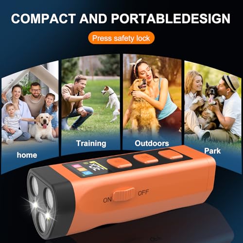 Dog Bark Deterrent Device, Color Display 2000 mAh Rechargeable Ultrasonic Anti-Barking Trainer with 4 Frequency Settings 25/30/40/55 kHz, 65ft Long-Range, Safe & Effective Alternative to Bark Collars - color: 1 Pack Orange