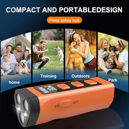 Dog Bark Deterrent Device, Color Display 2000 mAh Rechargeable Ultrasonic Anti-Barking Trainer with 4 Frequency Settings 25/30/40/55 kHz, 65ft Long-Range, Safe & Effective Alternative to Bark Collars - color: 1 Pack Orange