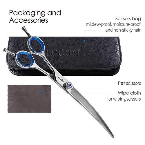 Left Handed Curved Scissors for Dog Grooming Professional 8 inch Long Downward Curved Shears Grooming for Poodle Large Dogs Pet 30°Japanese 440C Stainless Steel (8.0 curved) - size: 8.0 inch, style: Curved Shears