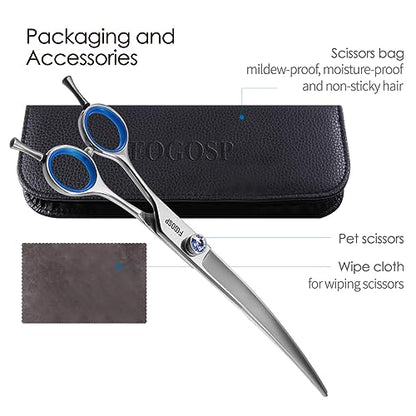 Left Handed Curved Scissors for Dog Grooming Professional 8 inch Long Downward Curved Shears Grooming for Poodle Large Dogs Pet 30°Japanese 440C Stainless Steel (8.0 curved) - size: 8.0 inch, style: Curved Shears