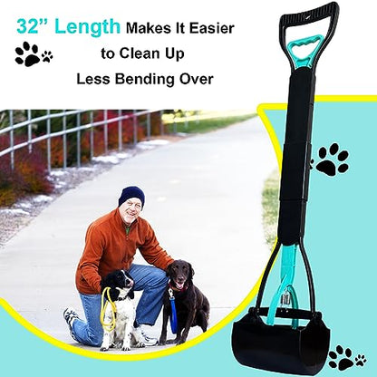 ienjoyed 32" Tall Pooper Scooper, Large Pooper Scooper for Dogs Heavy Duty, Dog Pooper Scooper with Long Handle & High Strength Durable Spring, Foldable Dog Poop Pick Up (Bottom Seamless) - size: 32-inch(Bottom Seamless)