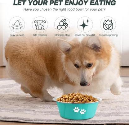 Stainless Steel Dog Bowls 2 Pack Medium Large Dogs Feeding Food Water Bowl with Non-Slip Silicone Sole, Stainless Steel Dog Dishes Elevated Raised Pet Feeder (Green+Grey, L(6.6 Cups)) - color: Green+Grey, size: L(6.6 Cups)