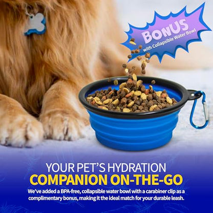 Pet Fit For Life 64" Double Dog Leash – Premium Dual Leash for Two Dogs w/Shock-Absorbing Bungee | Durable Soft Foam Handle for Comfort & Control | Includes Bonus Collapsible Travel Water Bowl - size: Large