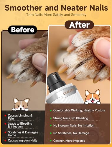 Dog Nail Grinder, Electric Dog Nail Trimmer Quiet with 2 LED Lights, 3-Speed Pet Nail Grinder for Dogs & Cats, Rechargeable 2000mAh Nail Grinder for Small Medium Large Dogs with Light, White - color: White