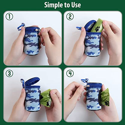 FURHAB Dog Poop Bag Holder for Leash Doggie Waste Bag Dispenser Puppy Potty Carrier Small Doggy Zipper Pouch with Carabiner Clip 1680D Nylon Oxford with 1 Roll of Pet Trash Bags, Sky Blue Camo - color: Sky Blue Camo