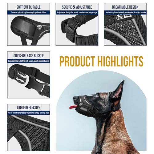 OneTigris Dog Muzzle,Soft Nylon Muzzle Anti Biting Barking Chewing,Air Mesh Breathable Drinkable Adjustable Loop Pets Muzzle for Small Medium Large Dogs(XL) - size: XL