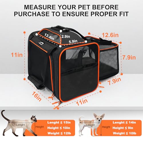 Cat Carrier Soft Expandable Pet Carrier Top & Sides Expandable Airline Approved 360° Ventilation Soft-Sided Cat Carriers Pet Travel Bag with Breathable Mesh Built-in Safety Leash & Reversible Cushion - color: Black