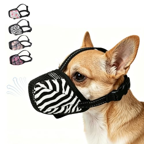 KOOLTAIL Dog Muzzle, Soft Muzzle for Small Medium Large Sized Dogs to Anti & Prevent Barking Grooming Biting, Reflective Adjustable Air Mesh Basket Muzzles, Allows Panting and Drinking,Tiger XS - color: Tiger, size: X-Small