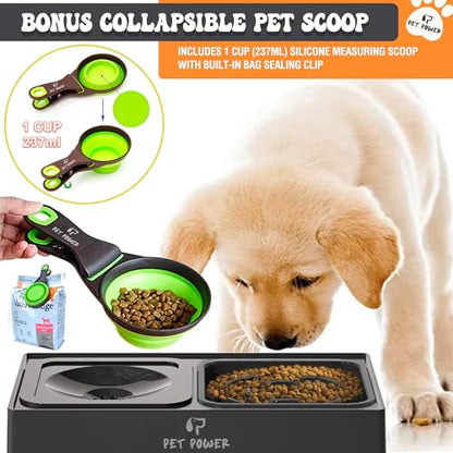 Elevated Dog Bowls with Collapsible Scoop, Slow Feeder Dog Bowls & No-Spill Water Bowl, Raised Dog Bowl Stand 4 Adjustable Heights for Small, Medium & Large Dogs - color: No-Spill Water Bowl & Slow Feeder Black