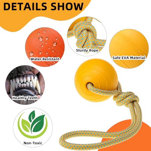 PUPTECK Dog Pool Floating Toys - 2 Pack Fetch Balls on a Rope Toys for Medium Large Dogs, EVA Durable Rubber Water Pet Interactive Toys, for Summer Beach Outdoor Throw Training Retrieving Play