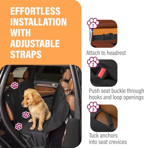 Active Pets Waterproof Hammock Standard Car Seat Cover, Fits Sedans Hatchbacks Crossovers Coupes Compact Vehicles, Secure Convertible Travel Bed Protects Backseat Cargo from Dogs, Black w/Black Trim - color: Black, size: Standard