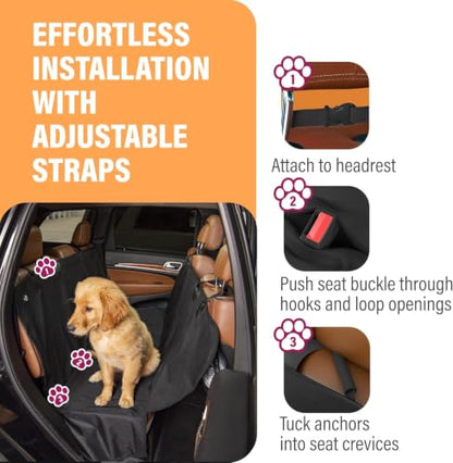 Active Pets Waterproof Hammock Standard Car Seat Cover, Fits Sedans Hatchbacks Crossovers Coupes Compact Vehicles, Secure Convertible Travel Bed Protects Backseat Cargo from Dogs, Black w/Black Trim - color: Black, size: Standard