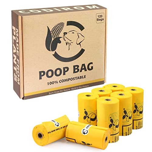 Certified Compostable Dog Poop Bags, 120 Count Landfill Friendly and Leakproof Waste Bags, Easy Open Unscented Maize Yellow Poop Bag for Dog, 15 Doggy Bags Per Roll (8 rolls) - color: Maize Yellow, size: 120 Count (Pack of 1)