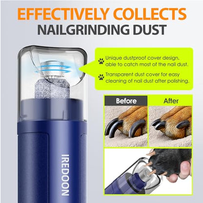 IREDOON Dog Nail Grinder Upgraded - Professional 3-Speed Super Quiet and Low Vibration Electric Pet Nail Grinder with 4 LED Lights - Painless Paws Grooming & Smoothing for Small to Large Dogs (Blue) - color: Sapphire Blue