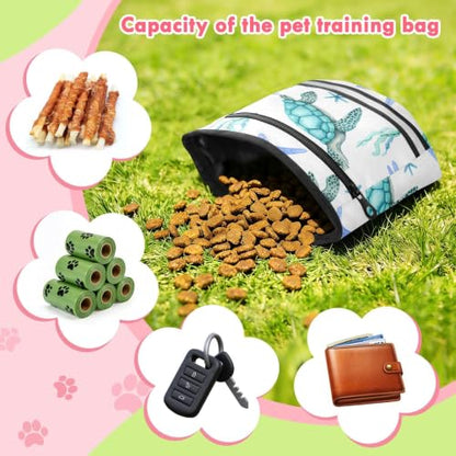 Turtle Water-Resistant Dog Treat Pouch, 3 Ways to Wear Treat Bag with Magnetic Closure & Reflective Strip, Hands-Free for Pet Training, Walking