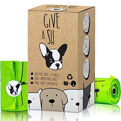 100% Certified Home Compostable Dog Poop Bags - 10% to Charity - ASTM D6400 & EN 13432 Compliant - 120 x Plant Based Compostable Poop Bags (8 Rolls) - size: 1 Count (Pack of 120)