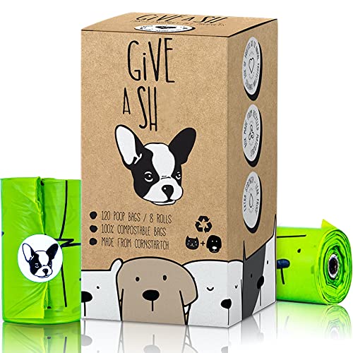 100% Certified Home Compostable Dog Poop Bags - 10% to Charity - ASTM D6400 & EN 13432 Compliant - 120 x Plant Based Compostable Poop Bags (8 Rolls) - size: 1 Count (Pack of 120)