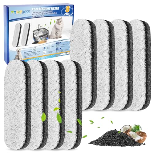 8pc Cat Water Fountain Filter Compatible with MAILOFY WF220 Model | 75oz/2.2L Dog Fountain Filters Compatible with MAILOFY Replacement Filters, Dog Water Bowl Filter Fit for Pet Water Dispenser