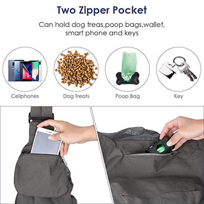 Lukovee Dog Sling Carrier, Hard Bottom Support & Adjustable Soft Padded Shoudler Strap Dog Slings for Small Dogs, Dog Purse with Drawstring Mesh Opening & Zipper Pockets for Puppy Cat Pet (Grey) - color: Grey