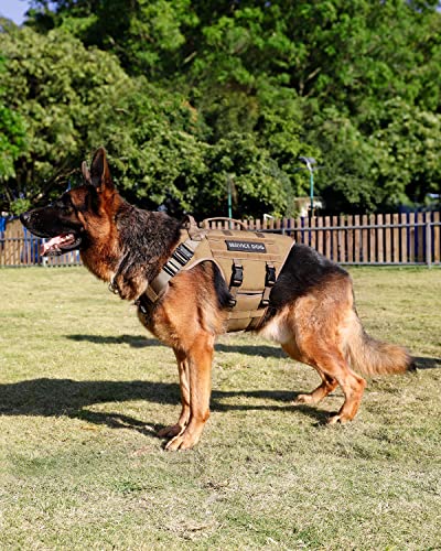 Tactical Dog Harness - PETNANNY Service Dog Vest for Large Dogs Fully Body Coverage in Training Dog Harness with 2 Reflective Dog Patches, Handle, Hook and Loop Panels, Dog MOLLE Vest (Khaki, XL) - color: Khaki, size: Extended Back XL (Chest: 31-49", Neck