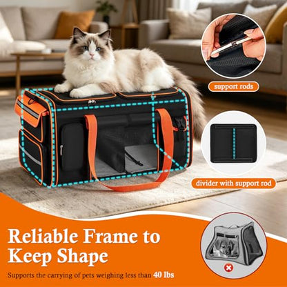 Expandable Cat Carrier for 2 Cats, Extra Large Soft-Sided Double Pet Travel Crate with Litter Box, Removable Divider - Ideal for Kittens, Small Dogs, Car Travel, Road Trip, Camping, Vet Visit