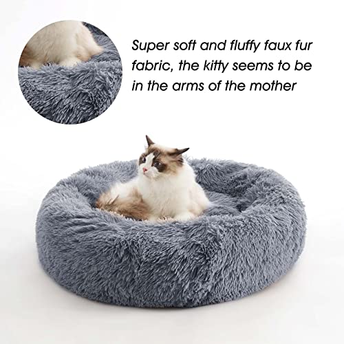 WESTERN HOME WH Calming Dog & Cat Bed, Anti-Anxiety Donut Cuddler Warming Cozy Soft Round Bed, Fluffy Faux Fur Plush Cushion Bed for Small Medium Dogs and Cats (20"/24"/27"/30") - color: Navy Grey, size: 27.0"l x 27.0"w x 8.0"th