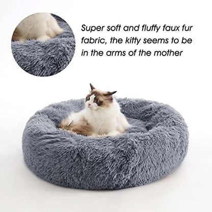 WESTERN HOME WH Calming Dog & Cat Bed, Anti-Anxiety Donut Cuddler Warming Cozy Soft Round Bed, Fluffy Faux Fur Plush Cushion Bed for Small Medium Dogs and Cats (20"/24"/27"/30") - color: Navy Grey, size: 27.0"l x 27.0"w x 8.0"th