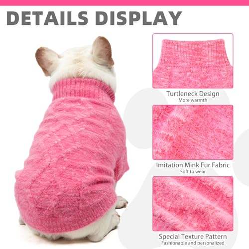 KOOLTAIL Small Dog Sweater, Fuzzy Thick Super Soft Warm Dog Winter Sweater Turtleneck Pullover for Cold Weather, Classic Cable Knitwear, Fleece Pet Fall Clothes Coats Puppy Cats Girls Female Pink S - color: Deep Pink, size: Small