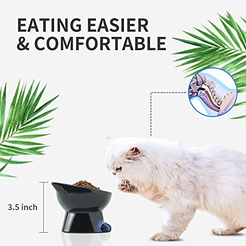 Nihow Slanted Elevated Cat Bowls: 5 Inch Ceramic Raised Cat Food Bowl for Protecting Pet's Spine - Microwave & Dishwasher Safe -Elegant Blue & Black (4.5 OZ /1 PC) - color: Blue & Black, size: 4.5 OZ