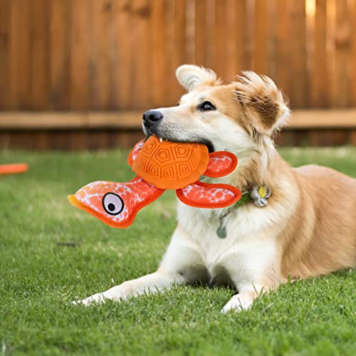 Dog Chew Toys,Puppy Teeth Chew Toys Durable Rubber Material Turtle Shape Dog Toys with 2 Tennis Ball (Orange) - color: Orange